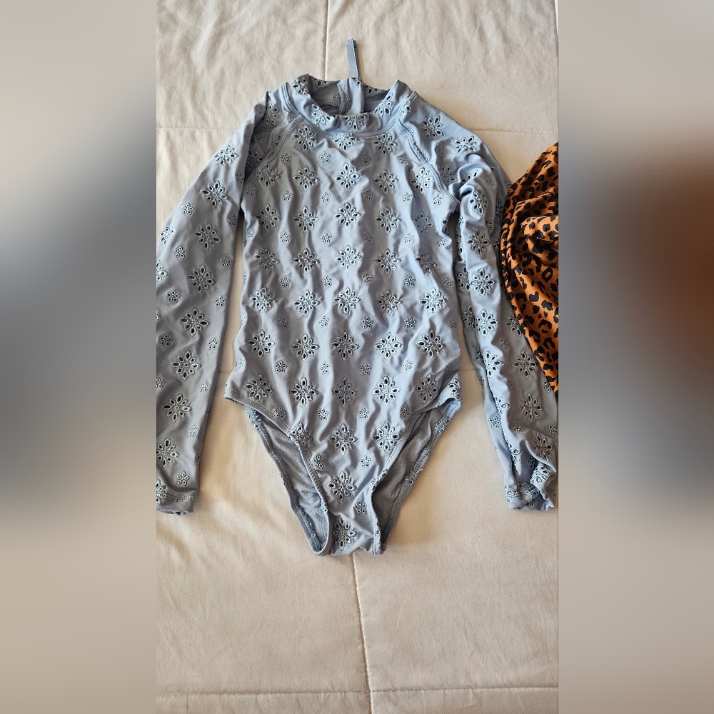 Blue Eyelet Long Sleeve Bodysuit